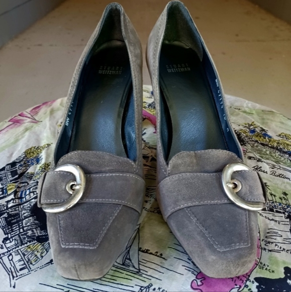 Stuart Weitzman Charcoal Suede 'Edit' Square Toe Pumps - Picture 5 of 12